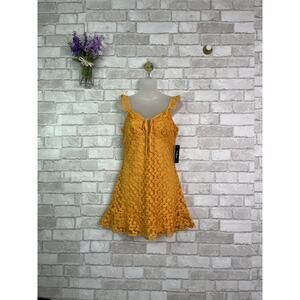 Lulu’s Orange Floral Lace Cami Sun Dress Ruffle Sleeve